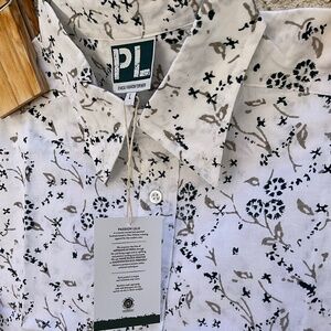 NWT-Mens Blue& Grey Floral Collared Short Sleeve Button Shirt-100% Cotton